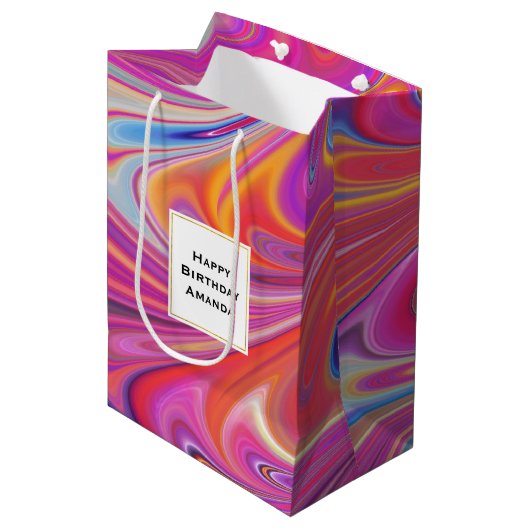 Roze Sinaasappel Swirls Abstract Design Verjaardag Medium Cadeauzakje (Voorkant Gekanteld)