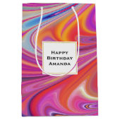 Roze Sinaasappel Swirls Abstract Design Verjaardag Medium Cadeauzakje (Voorkant)