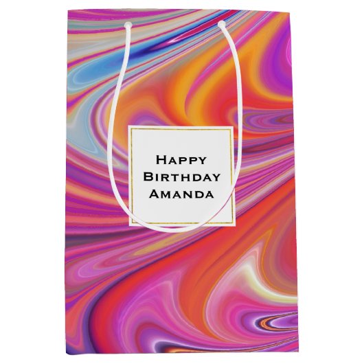 Roze Sinaasappel Swirls Abstract Design Verjaardag Medium Cadeauzakje (Voorkant)