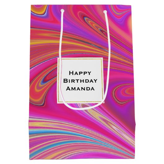 Roze Sinaasappel Swirls Abstract Design Verjaardag Medium Cadeauzakje (Achterkant)