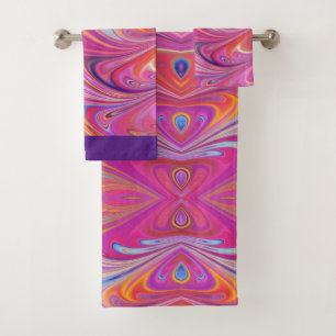 Roze Sinaasappel Swirls Groovy Design Bad Handdoek