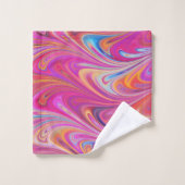 Roze Sinaasappel Swirls Groovy Design Bad Handdoek (Wasdoekje)