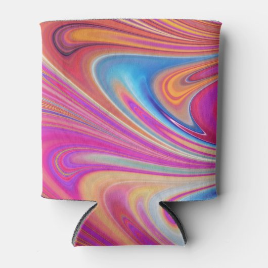 Roze Sinaasappel Swirls Groovy Design Blikjeskoeler (Voorkant)