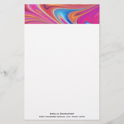 Roze Sinaasappel Swirls Groovy Design Briefpapier (Voorkant)