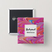 Roze Sinaasappel Swirls Groovy Design Bruidsmeisje Vierkante Button 5,1 Cm (Voorkant /achterkant)
