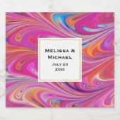 Roze Sinaasappel Swirls Groovy Design Bruiloft Sparkling Wijnetiket (Enkel label)