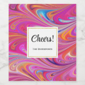 Roze Sinaasappel Swirls Groovy Design Cheers Wijn Etiket (Enkel label)
