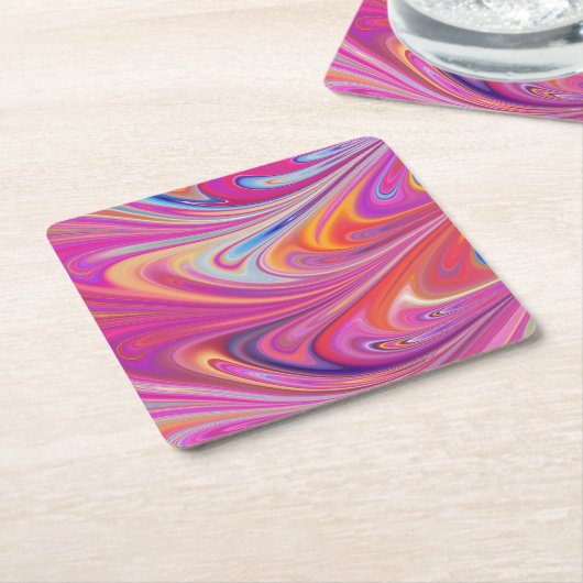 Roze Sinaasappel Swirls Groovy Design Kartonnen Onderzetters (Schuin)