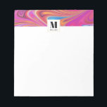 Roze Sinaasappel Swirls Groovy Design Monogram Notitieblok<br><div class="desc">Een notitieblok met een stoer trippy psychedelisch design. Roze,  sinaasappel en blauwtinten die allemaal ronddraaien. Retro hippie vibe.</div>