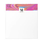 Roze Sinaasappel Swirls Groovy Design Monogram Notitieblok (Voorkant)