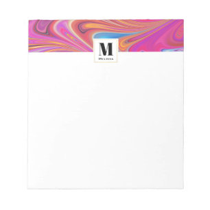 Roze Sinaasappel Swirls Groovy Design Monogram Notitieblok