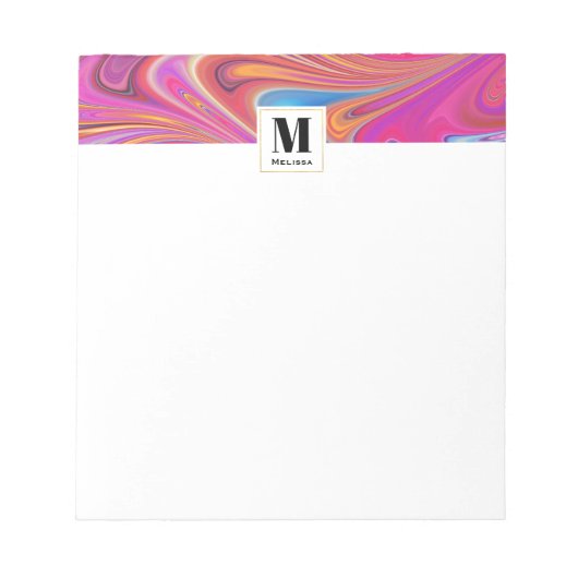 Roze Sinaasappel Swirls Groovy Design Monogram Notitieblok (Voorkant)