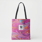 Roze Sinaasappel Swirls Groovy Design Monogram Tote Bag (Voorkant)