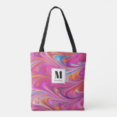 Roze Sinaasappel Swirls Groovy Design Monogram Tote Bag (Achterkant)