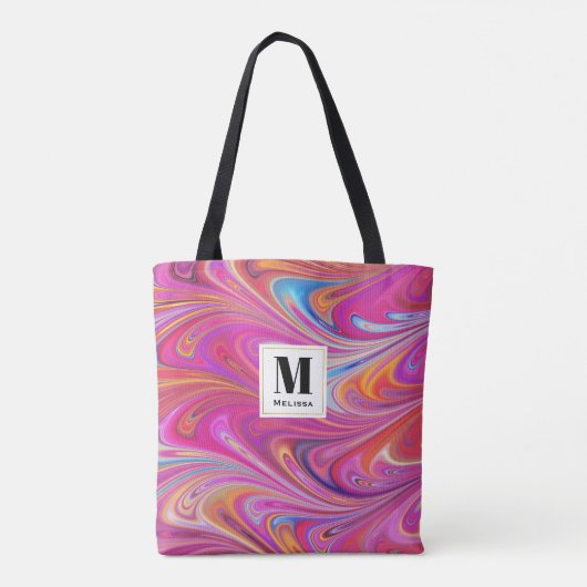 Roze Sinaasappel Swirls Groovy Design Monogram Tote Bag (Achterkant)