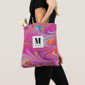 Roze Sinaasappel Swirls Groovy Design Monogram Tote Bag (Dichtbij)