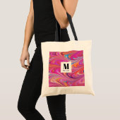 Roze Sinaasappel Swirls Groovy Design Monogram Tote Bag (Voorkant (product))