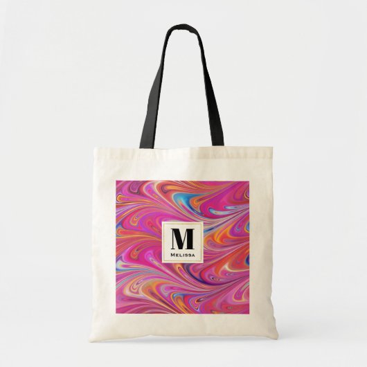 Roze Sinaasappel Swirls Groovy Design Monogram Tote Bag (Voorkant)