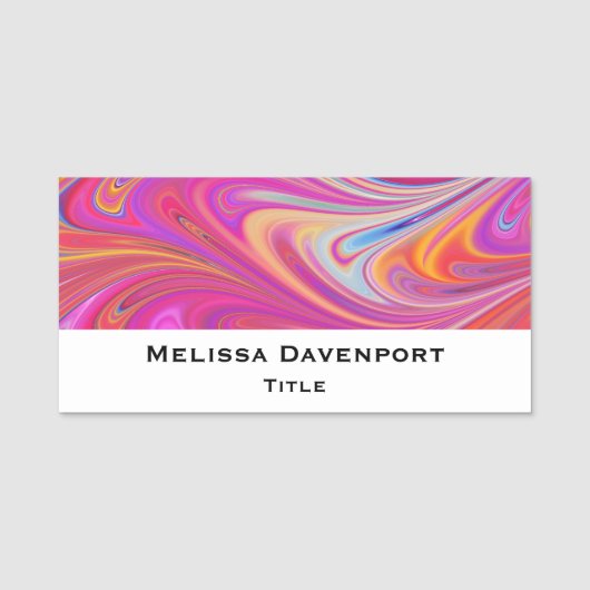 Roze Sinaasappel Swirls Groovy Design Naamplaatje (Voorkant)