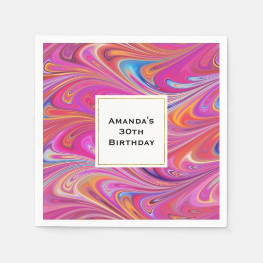 Roze Sinaasappel Swirls Groovy Design Verjaardag Servet (Voorkant)