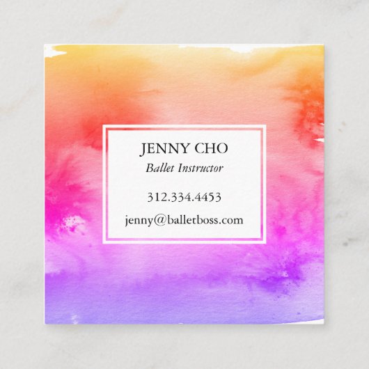 Roze Sinaasappel Swirls & Splashes Waterverf Custo Vierkante Visitekaartje (Achterkant)