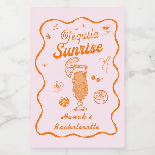 Roze Sinaasappel Tequila Sunrise Bachelorette Wijn Etiket (Enkel label)