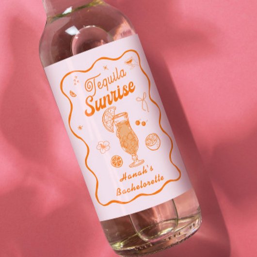Roze Sinaasappel Tequila Sunrise Bachelorette Wijn Etiket