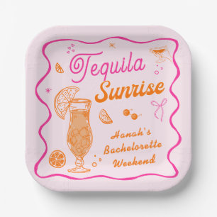 Roze Sinaasappel Tequila Sunrise vrijgezellenfeest Papieren Bordje