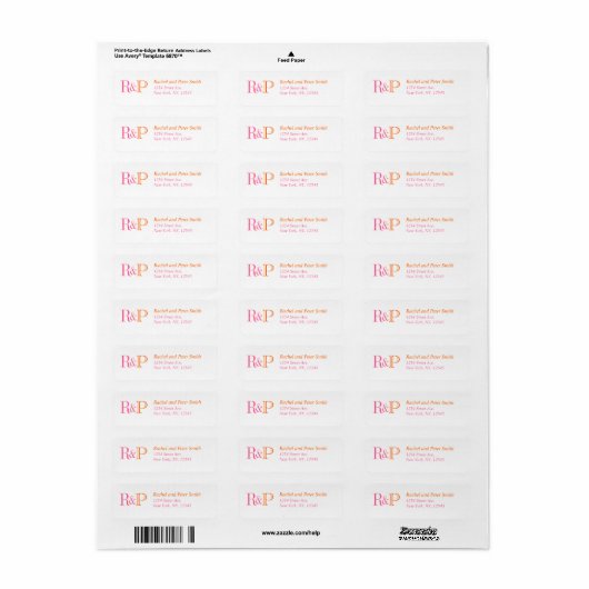 Roze Sinaasappel Twee Monogram Terugkeeradresetike Etiket (Full Sheet)