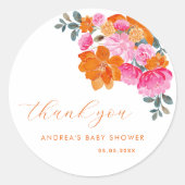 Roze Sinaasappel Vibrant Bloemen Baby shower Dank  Ronde Sticker (Voorkant)
