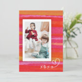 Roze Sinaasappel Waterverf 4 Foto Valentijnsdag Ka Kaart (Staand voorkant)