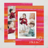 Roze Sinaasappel Waterverf 4 Foto Valentijnsdag Ka Kaart (Voorkant / Achterkant)