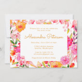 Roze Sinaasappel Waterverf Bloemen Baby shower Fot Kaart (Voorkant)