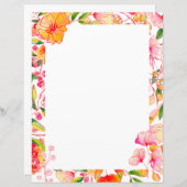 Roze Sinaasappel Waterverf Bloemen Blank Stationer (Voorkant / Achterkant)