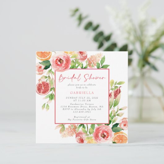 Roze Sinaasappel Waterverf Bloemen Vrijgezellenfee Kaart (Staand voorkant)