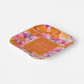 Roze Sinaasappel Waterverf Bloemen Zomer Bruiloft Papieren Bordje (Gebogen)