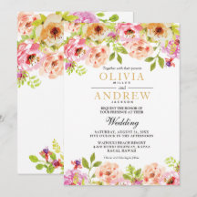 Roze Sinaasappel Waterverf Lijst Bloemen | Bruilof