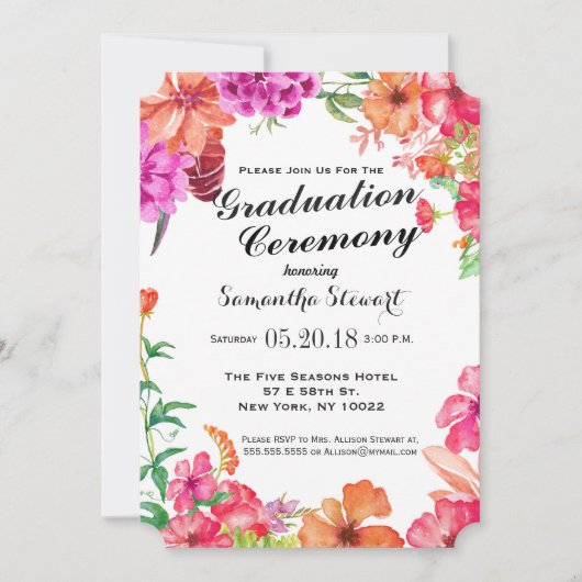 Roze Sinaasappel Waterverf Tuin Afstuderen Ceremon Kaart (Voorkant)