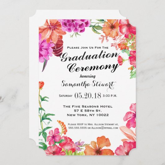 Roze Sinaasappel Waterverf Tuin Afstuderen Ceremon Kaart (Voorkant / Achterkant)