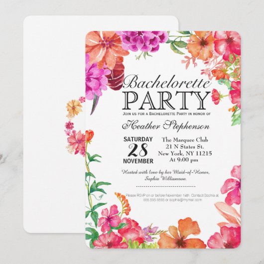 Roze Sinaasappel Waterverf Tuin Bachelorette Party Kaart (Voorkant / Achterkant)