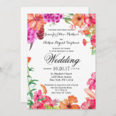 Roze Sinaasappel Waterverf Tuin Huwelijksuitnodigi Kaart (Voorkant / Achterkant)