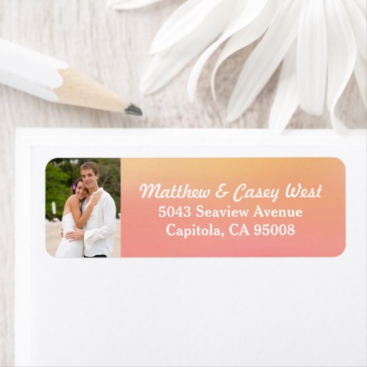 Roze Sinaasappel Waterverf Wash Beach Foto Etiket (Insitu)