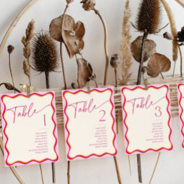 Roze Sinaasappel Wavy Rand Zitplaatsen Naam Tabel Kaart