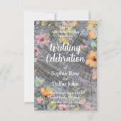 Roze sinaasappel wilde bloemen rustiek houtpatroon kaart (Voorkant)