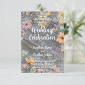 Roze sinaasappel wilde bloemen rustiek houtpatroon kaart (Staand voorkant)