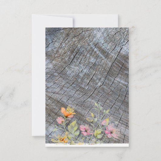 Roze sinaasappel wilde bloemen rustiek houtpatroon kaart (Achterkant)