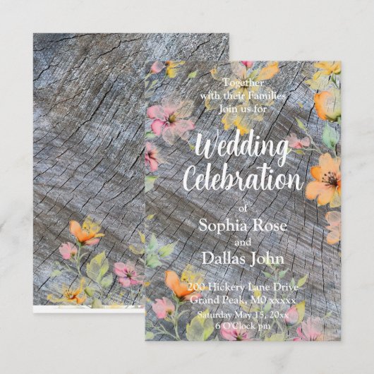 Roze sinaasappel wilde bloemen rustiek houtpatroon kaart (Voorkant / Achterkant)