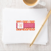 Roze Sinaasappel Wit Damast Initiaal Adresetikette Etiket (Insitu)