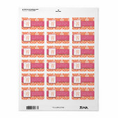 Roze Sinaasappel Wit Damast Initiaal Adresetikette Etiket (Full Sheet)
