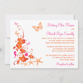 Roze, Sinaasappel, Wit Tropisch Strand Bruiloft ui Kaart